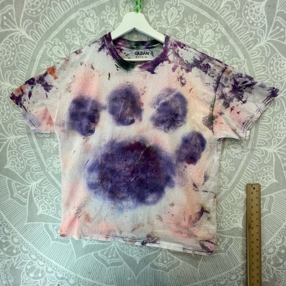 CLEMSON TIE DYE ART TO WEAR T TEE SHIRT TOP ORANGE PURPLE 🐾 PAW PRINTS L LARGE - Picture 11 of 14